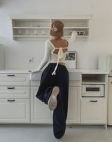 Point lettering brushed wide pants