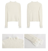 lace ribbed white turtleneck long-sleeved knitwear