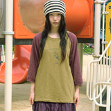 Bonnie Two Tone Slub Raglan Tee (khaki/wine)
