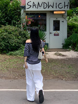 [MADE] Spool Stripe Unbalanced Off-Shoulder T-Shirt