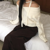 Hanel button off-shoulder muffler knitwear