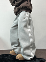 FLEECE❤TRACK LINE 3 LINE LONG PANTS ❤🖤🤍💙🩶5COLOR