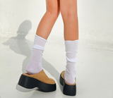 [POINT ITEM] 6CM PLATFORM Y2K SUEDE LEATHER FAUX-LEATHER BLOAFER ミュール ラウンドトゥ スリッパ - 2 COLOR