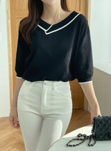 Roven Color Matching Collar Half-Length Knit