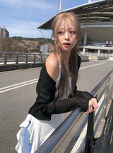 Myou Vネックシースルーボタンカーディガン