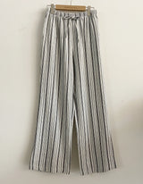 Diner Vertical Stripe Waist Banding Linen Long Summer Pants 2 Colors
