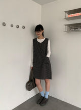 ガンスリン チェック スリーブレス ボタン ワンピース