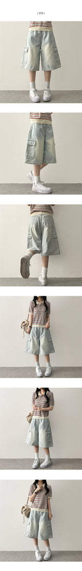Roit's Washed Cargo Denim Bermuda Shorts