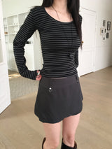 Slim U-neck stripe T