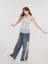 Feminine Double Strap Layered Frill Blouse