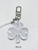 Glittery Pearled  Three-leaf Clover Key-ring Clear White / Couple Birthday Gift Bag Phone Lucky Charm