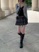 Dylan Check Ribbon Tiered Mini Skirt