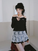 Halterneck Lace Layered Two-Piece Knitwear