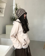 Hamong Diagonal Zipper High-Neck Fleece Hood