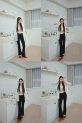 スパンデックススリムバンドロングブーツカットパンツ