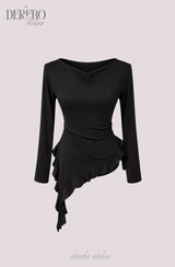 Side Shirring Lady Long Sleeve T-shirt
