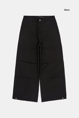 Twill snap wide cotton pants