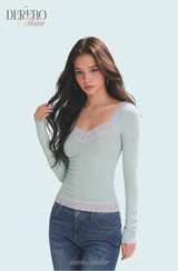 Ripel Mint Pink Lace Long-Sleeve T-Shirt