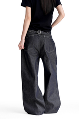 Creased Raw Straight Jeans
