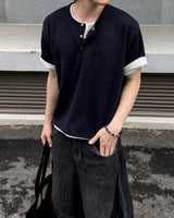 Near Henley Neck Cropped Knit Short Sleeve