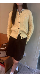 Yellow Twisted Button Round Cardigan