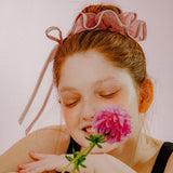 RIBBON TRIM SEE-THROUGH SCRUNCHIE (DEEP PINK)