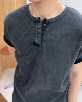 Ferrer Vintage Ribbed Henley Neck Short Sleeve Tee