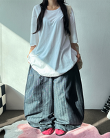 HIGH QUALITY✨スリットストライプノンフェイドバルーンデニムロングパンツ - 2 COLORS
