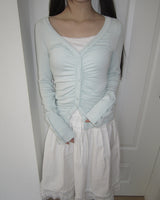 Hir Sleeve Button Shirring V-Neck Cardigan