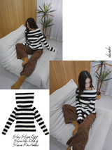 Star Stripe Off-Shoulder Long Sleeve Knitwear