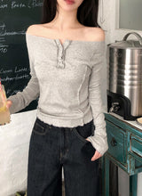 Off Shoulder Half Button Slim T-shirt (3color)