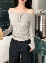 Off Shoulder Half Button Slim T-shirt (3color)