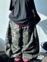 フロントフラッグプリントタトゥーポイントミリタリーバルーンサイドスリットロングパンツ💚🖤🤎