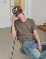 ヴェール ボタン Vネック ショートスリーブ Tシャツ