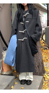 wool charcoal quilting toggle hooded long coat