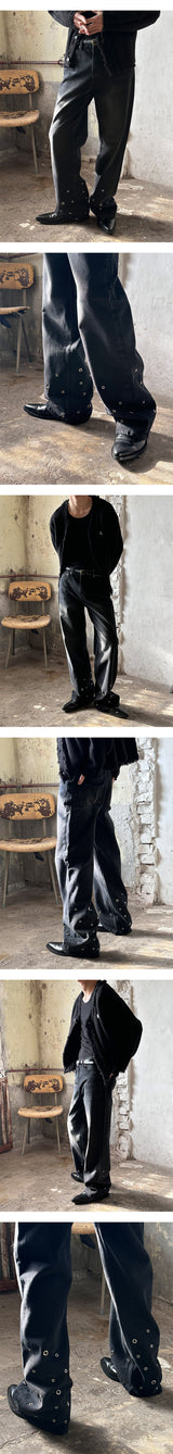 [Unisex] アイレットワイドデニムパンツ(2color)