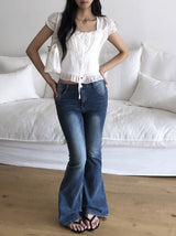 Bev Flip Pocket Bootcut Washing Denim Pants