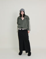 Hakata Stripe Coloring String Knitwear Zip-Up
