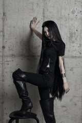 [label] sculptural Jersey zipper top BLACK