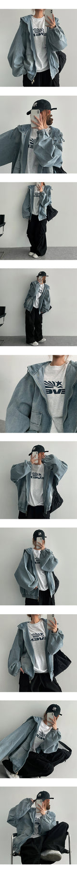 [High quality!] Pett incision boxy denim hooded jumper (2 colors)