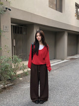 UネックアイレットベーシックニットTシャツ (4color)