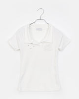 Hamu Eyelet Rivet Printed Collar Short Sleeve T-Shirt