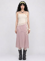 PETAL VEIL LACE MIDI SKIRT