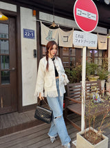 Tassel tweed loose fit no-collar jacket