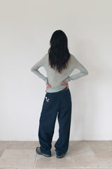 WIDE CUFFS COTTON PANTS (BLUE)