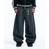 Curved Stripe Denim Pants - Black
