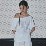 Divine Cross One-Shoulder Tee (Black) F25QB138