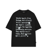 フェイデッドタイポグラフィックオーバーフィットTシャツ - ブラック