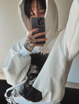 B-Pit Printed Snap Balloon Crop Hoodie