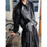[Unisex] アイレットカーブレザーブルゾンジャケット(2color)